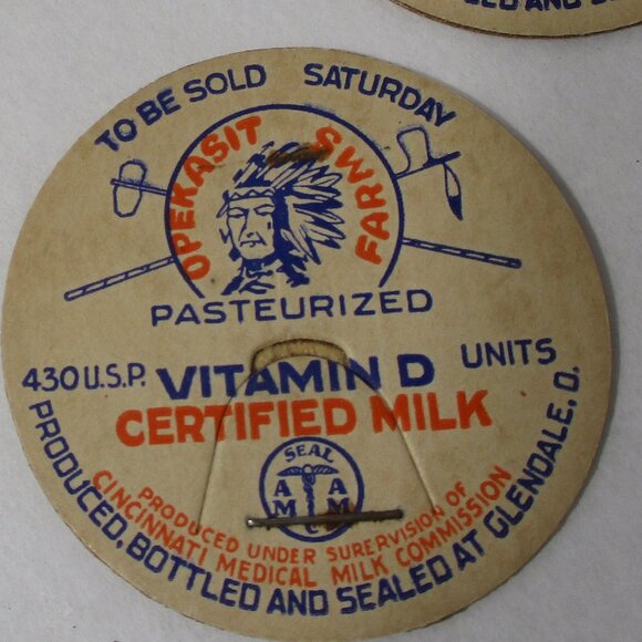 Lot of 14 Vintage Opekasit Farms Glendale Ohio Cardboard Milk Bottle Caps Lids - Picture 2 of 3